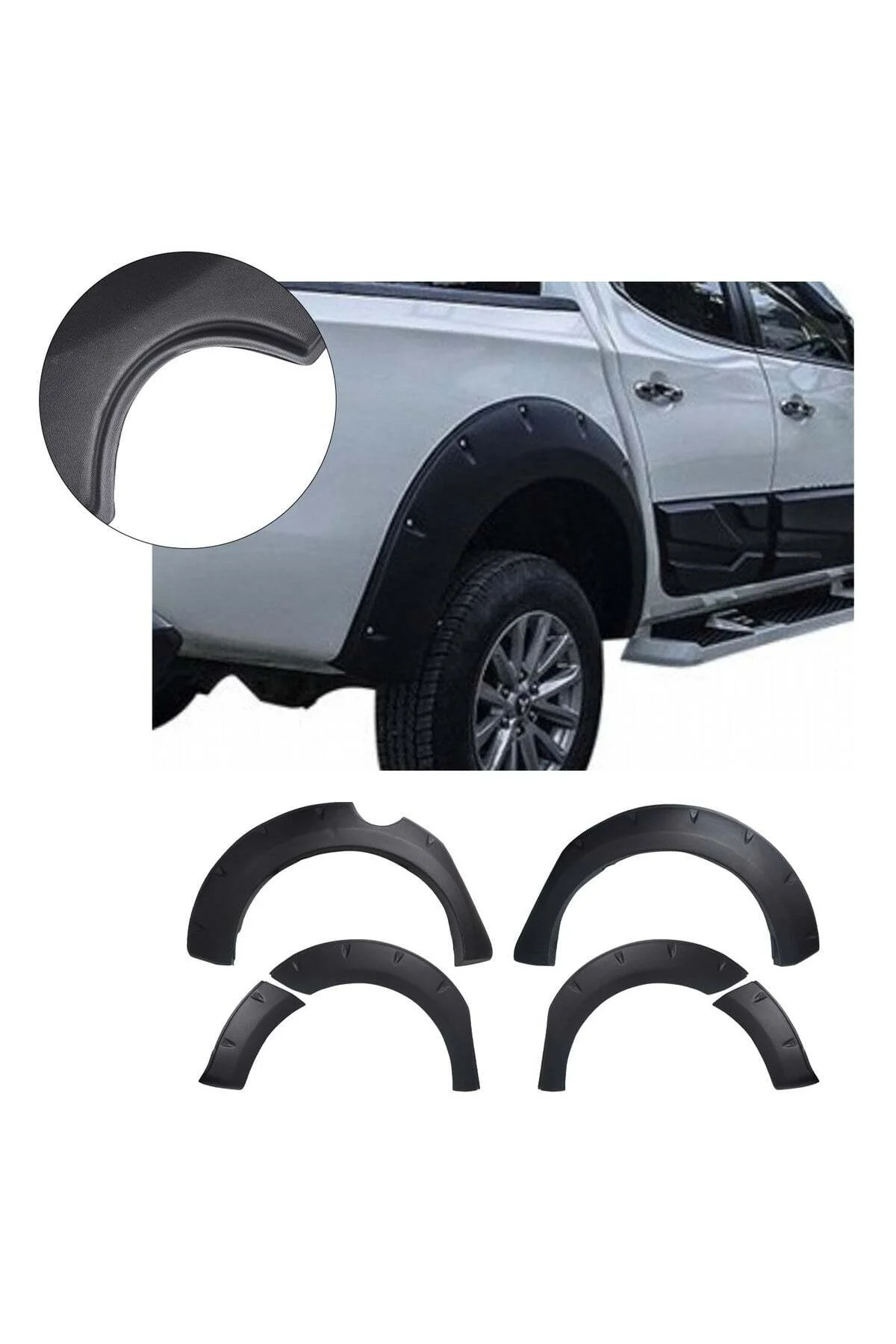 Mitsubishi L200 2015-2019 Uyumlu Çamurluk Dodik Seti 6 Parça ABS Mat Siyah - Görsel 2