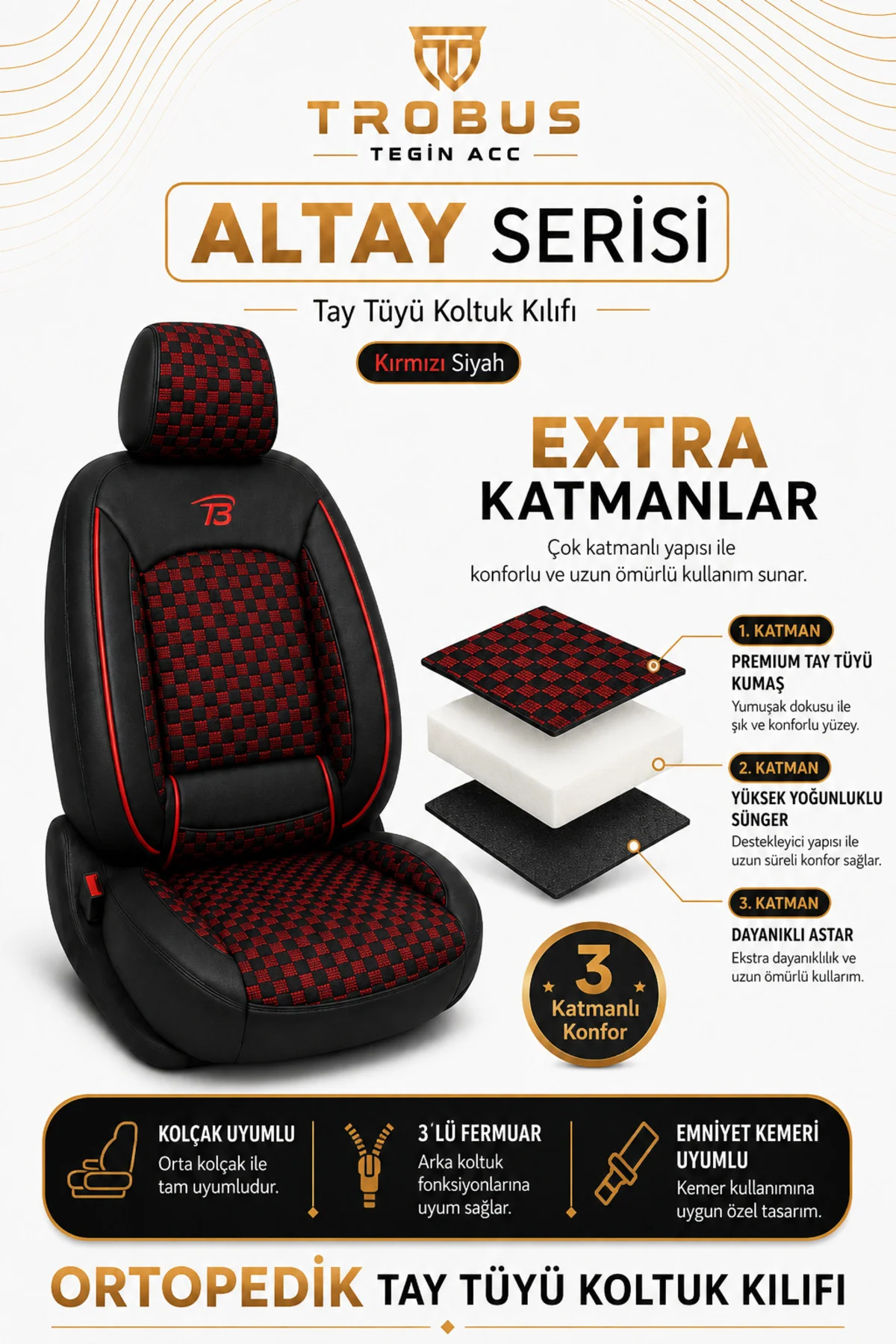 Mitsubishi Lancer 2008-2013 Uyumlu Altay Bel Destekli Tay Tüyü Siyah Kırmızı Koltuk Kılıfı Fiyatı, Yorumları ve Özellikleri