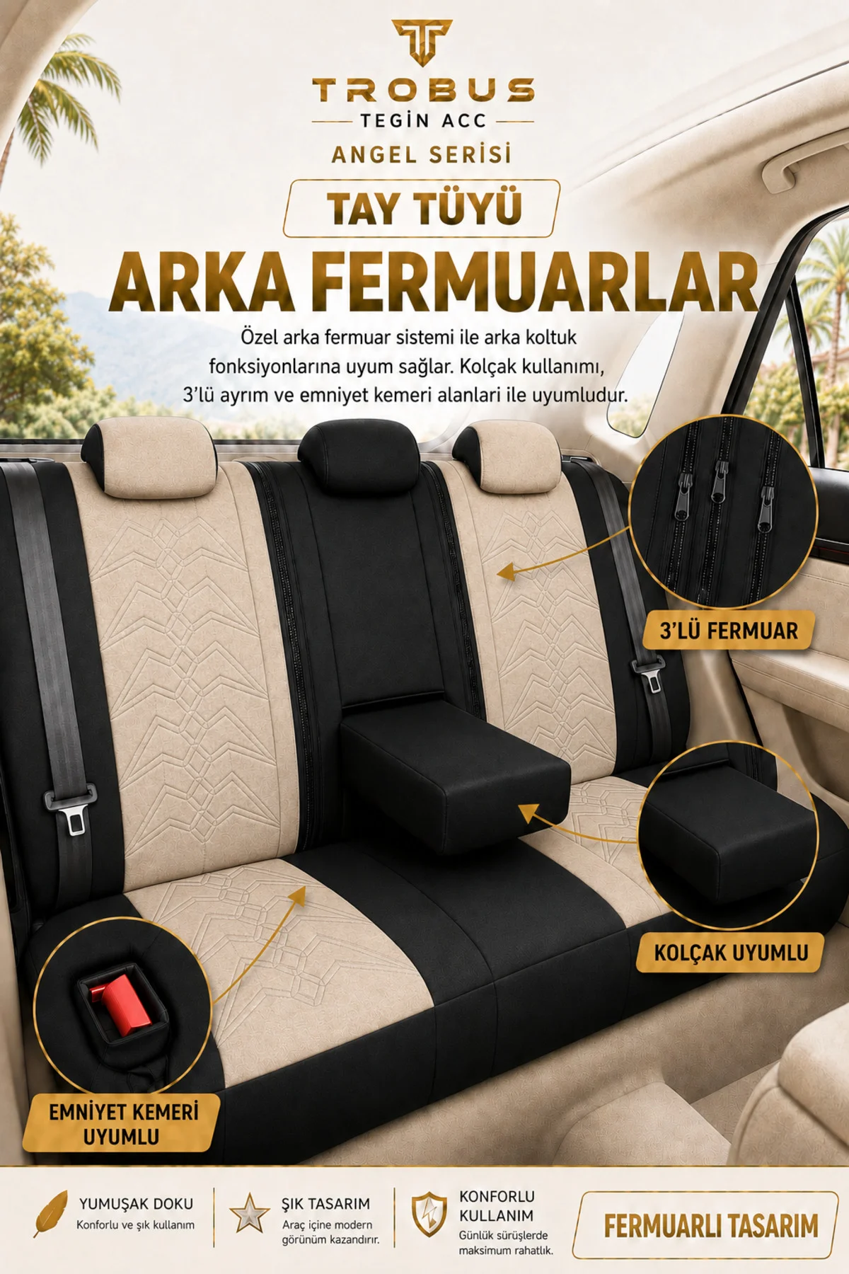 Mitsubishi Lancer 2008-2013 Uyumlu Angel Serisi Tay Tüyü Koltuk Kılıfı Bej Siyah Fiyatı, Yorumları ve Özellikleri
