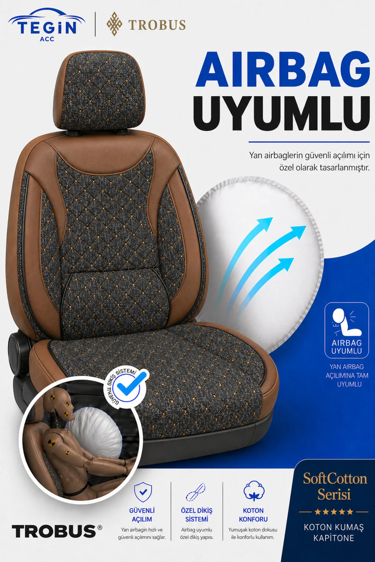Mitsubishi Lancer 2008-2013 Uyumlu SoftCotton Serisi Pamuklu Oto Koltuk Kılıfı Taba Fiyatı, Yorumları ve Özellikleri