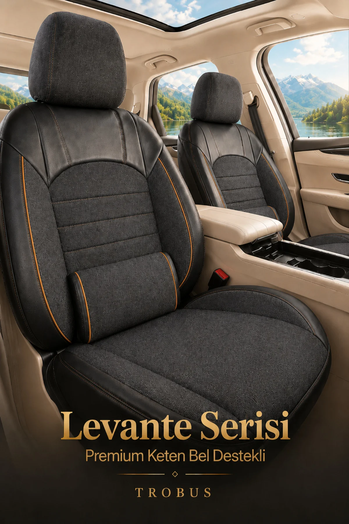 Mitsubishi Space Star 2013-2018 Uyumlu Levante Serisi Bel Destekli Keten Füme Turuncu Koltuk Kılıfı