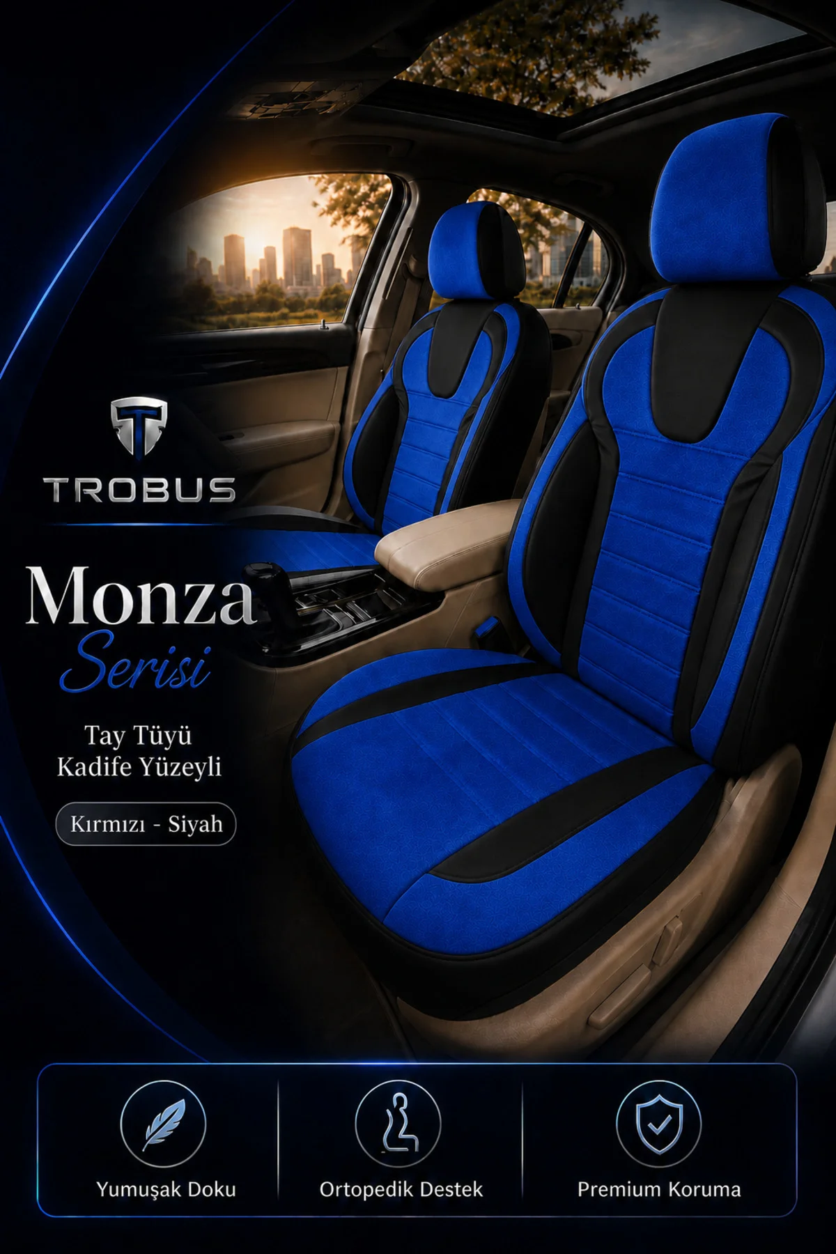 Mitsubishi Space Star 2013-2018 Uyumlu Monza Serisi Tay Tüyü Oto Koltuk Kılıfı Mavi Siyah Mitsubishi Space Star 2013-2018 Uyumlu Monza Serisi Tay Tüyü Oto Koltuk Kılıfı Mavi Siyah