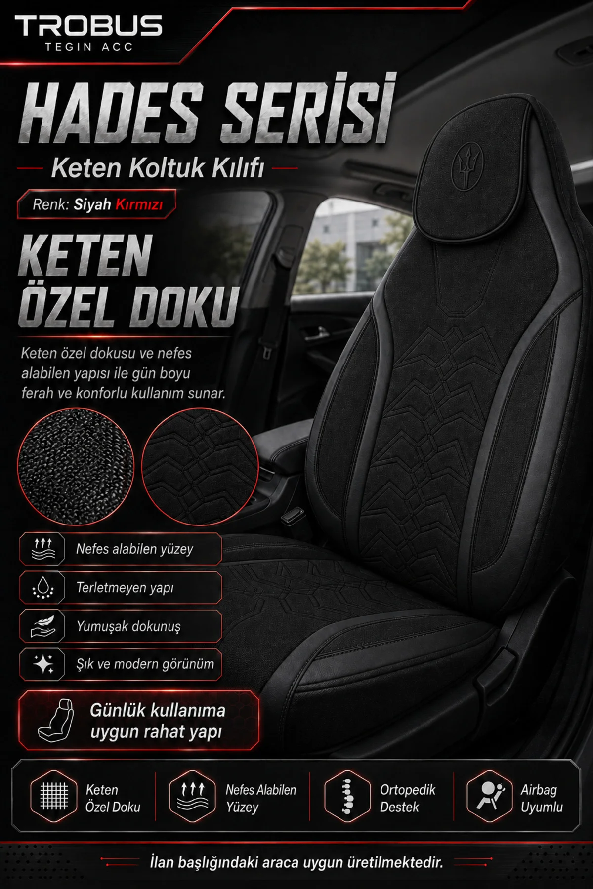 Mitsubishi Space Star 2013-2018 Uyumlu Hades Serisi Keten Oto Koltuk Kılıfı Siyah Fiyatı, Yorumları ve Özellikleri