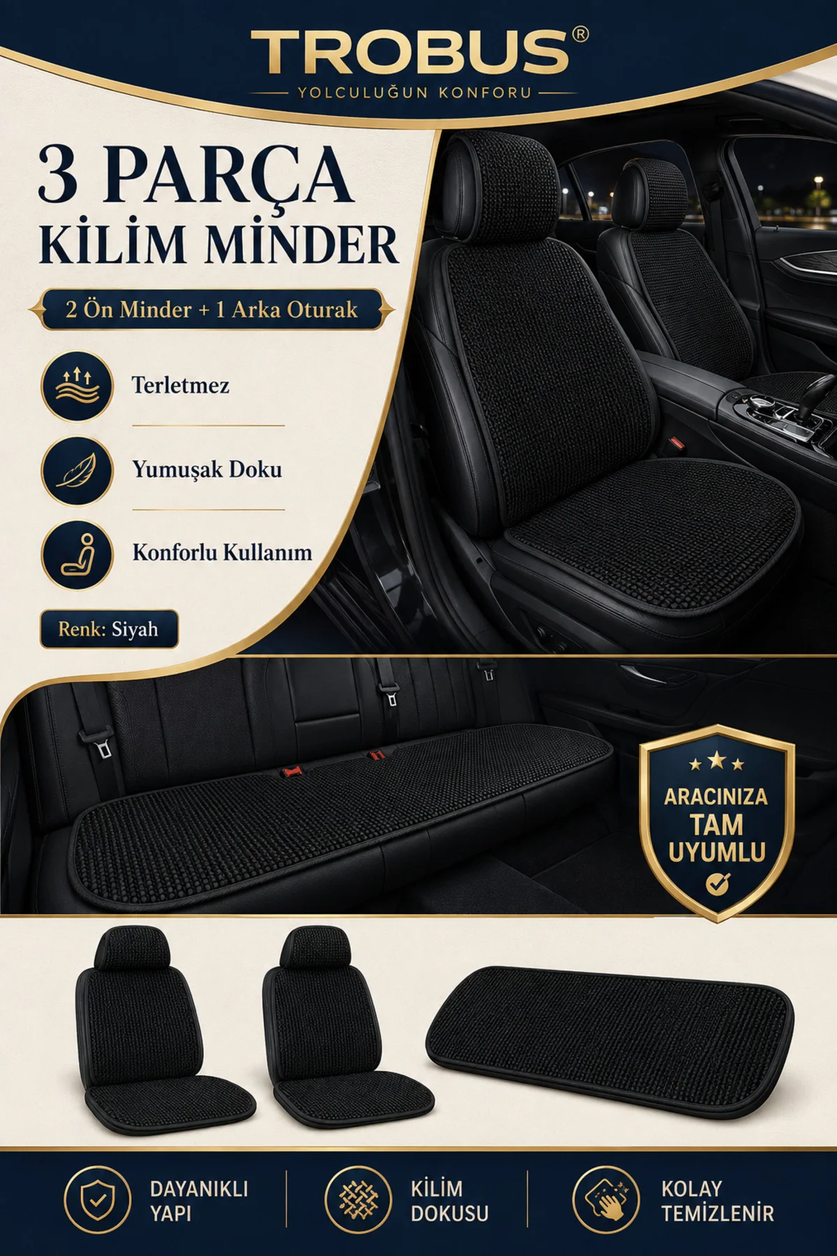 Mitsubishi SPACE STAR 2013-2018 Uyumlu Örme 3 Parça Oto Koltuk Minderi Terletmez Kaymaz Taban Siyah Fiyatı, Yorumları ve Özellikleri