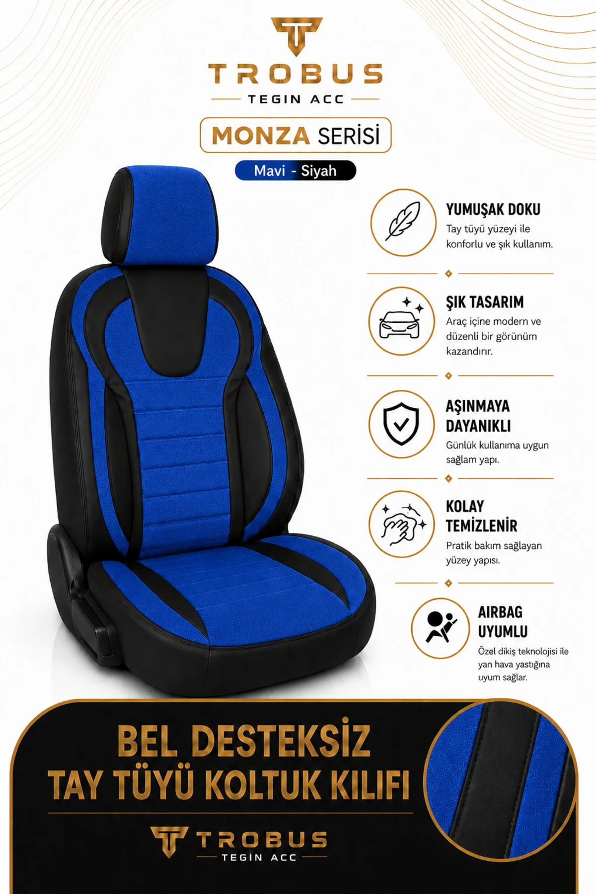Mitsubishi Space Star 2013-2018 Uyumlu Monza Serisi Tay Tüyü Oto Koltuk Kılıfı Mavi Siyah Mitsubishi Space Star 2013-2018 Uyumlu Monza Serisi Tay Tüyü Oto Koltuk Kılıfı Mavi Siyah