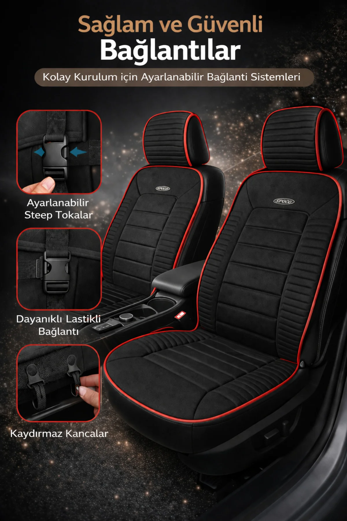 Mitsubishi SPACE STAR 2013-2018 Uyumlu Vento 2 Parça Ön Oto Koltuk Minderi Terletmez Siyah - Kırmızı Fiyatı, Yorumları ve Özellikleri