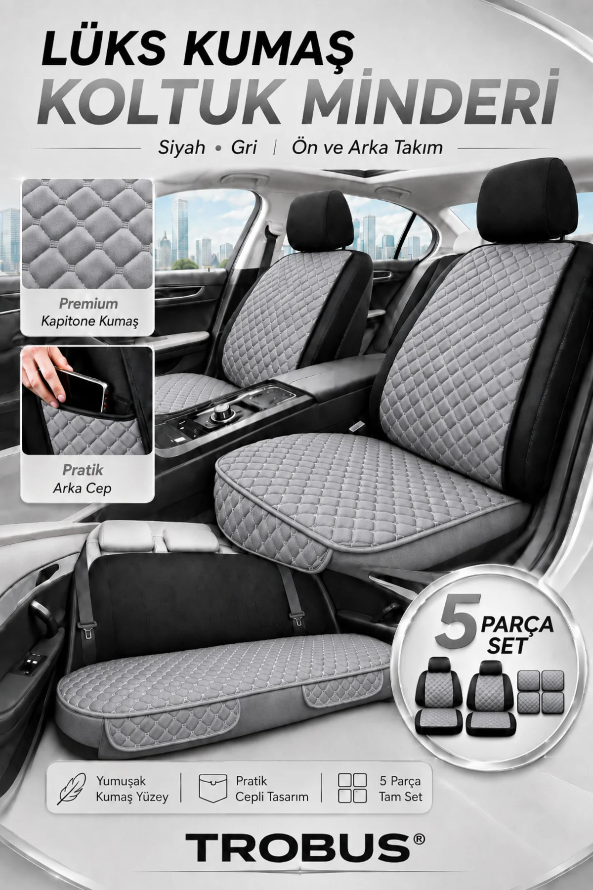 Mitsubishi SPACE STAR 2013-2018 Uyumlu 5 Parça Terletmez Kumaş Koltuk Minderi Gri Fiyatı, Yorumları ve Özellikleri