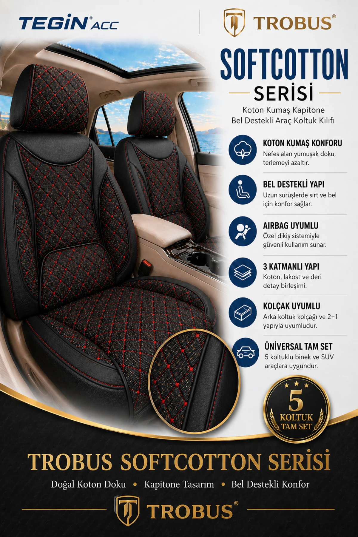 Mitsubishi Space Star 2013-2018 Uyumlu SoftCotton Serisi Pamuklu Oto Koltuk Kılıfı Kırmızı Fiyatı, Yorumları ve Özellikleri