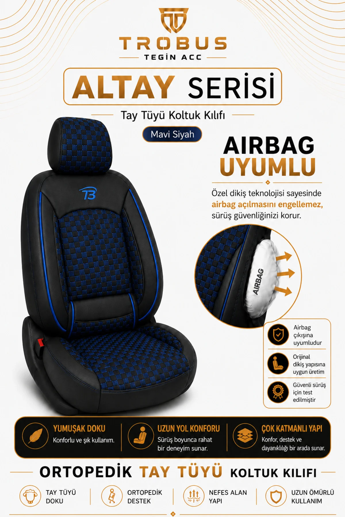 Mitsubishi Space Star 2013-2018 Uyumlu Altay Bel Destekli Tay Tüyü Siyah Mavi Koltuk Kılıfı Fiyatı, Yorumları ve Özellikleri