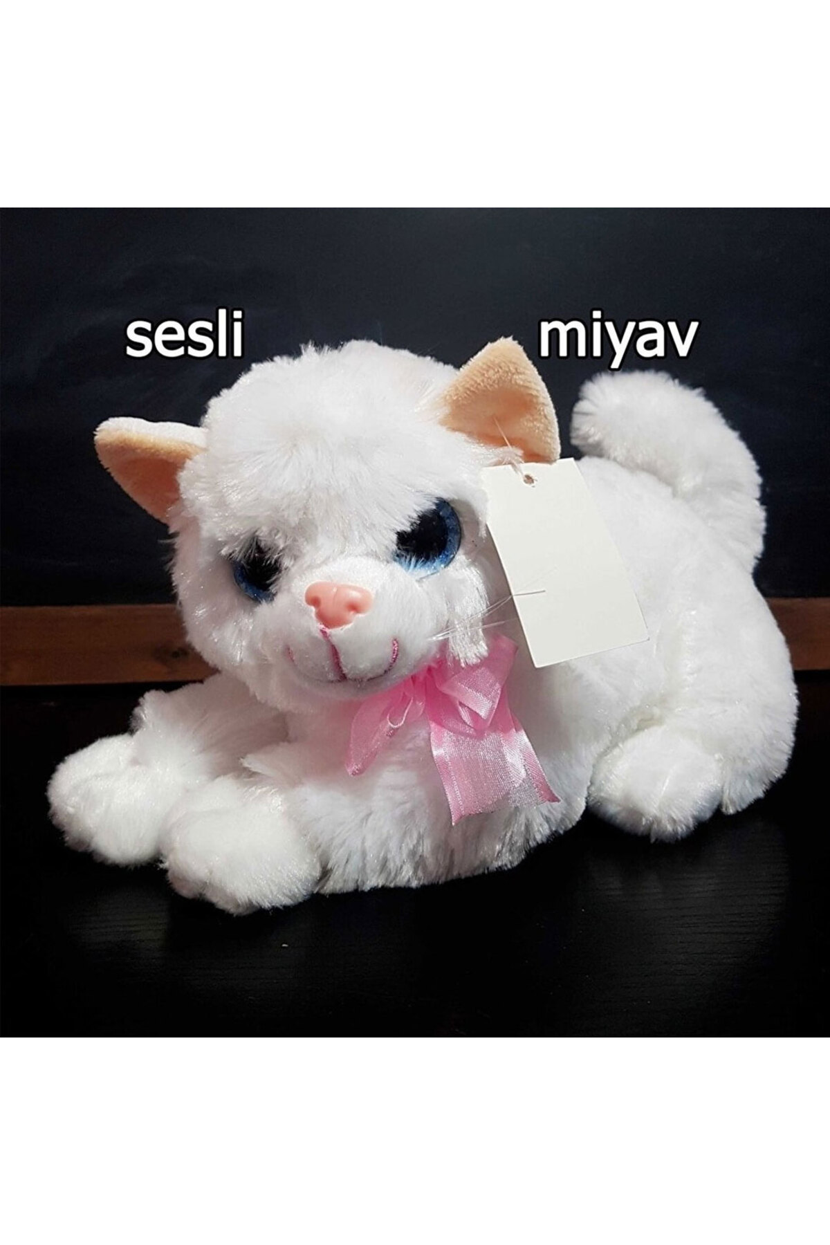 Oyuncak Store Miyavlayan İri Gözlü Sesli Oturan Peluş Kedi 30 Cm