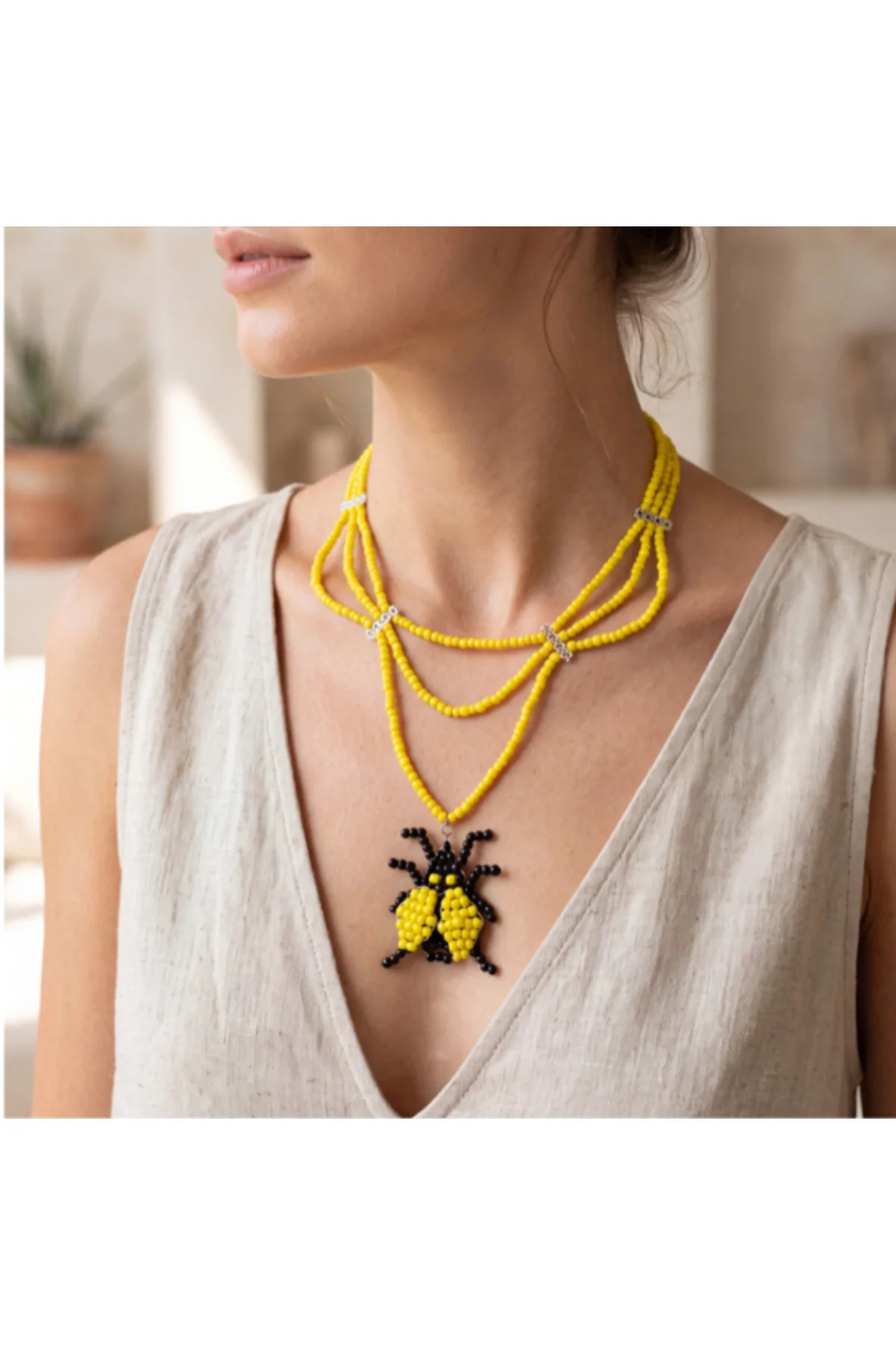 MK Design Jewelry Sarı Siyah Uğur Böceği Kolye MK Design Jewelry Sarı Siyah Uğur Böceği Kolye