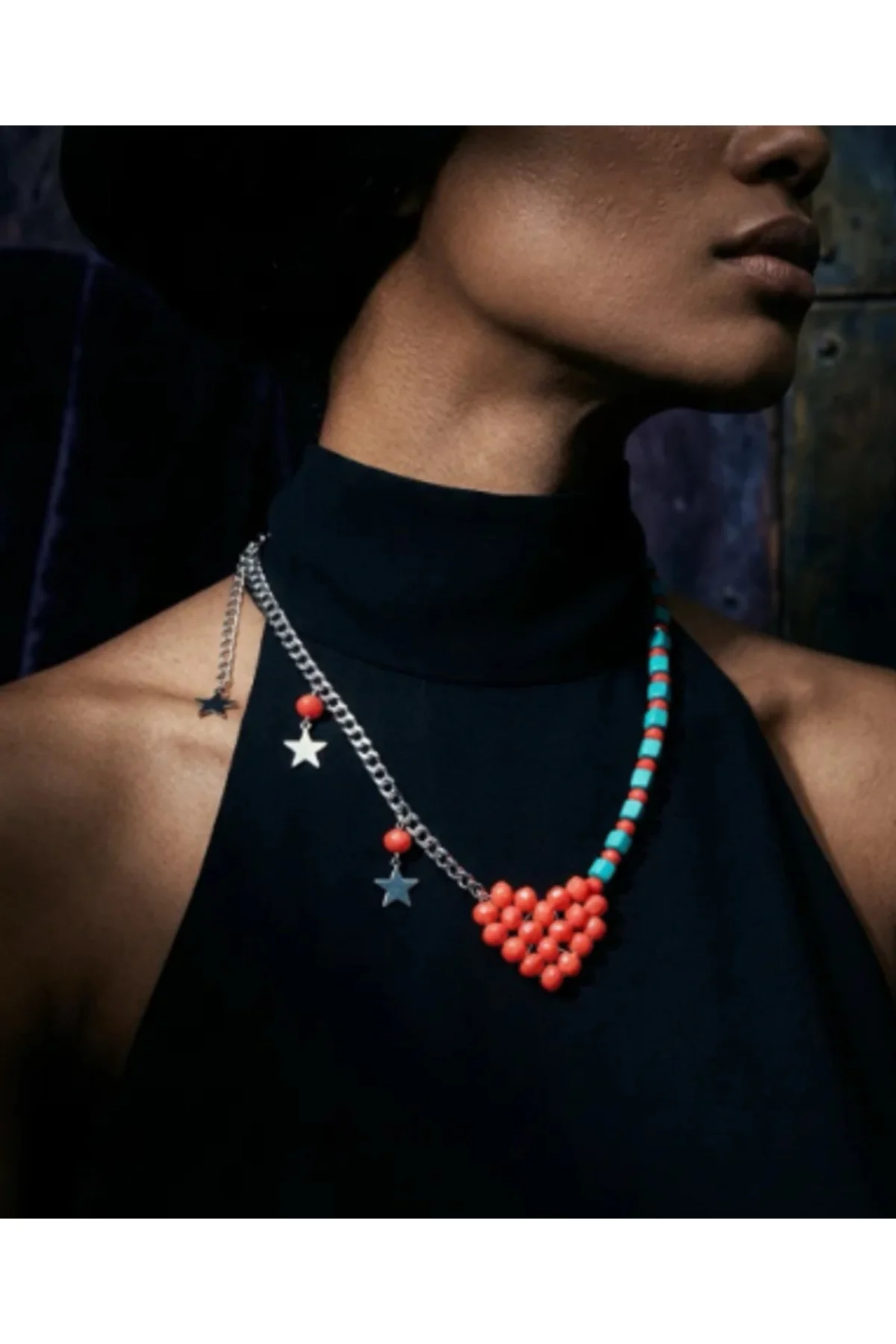 MK Design Jewelry Turquaz ve Mercan Rengi Kalpli Kolye