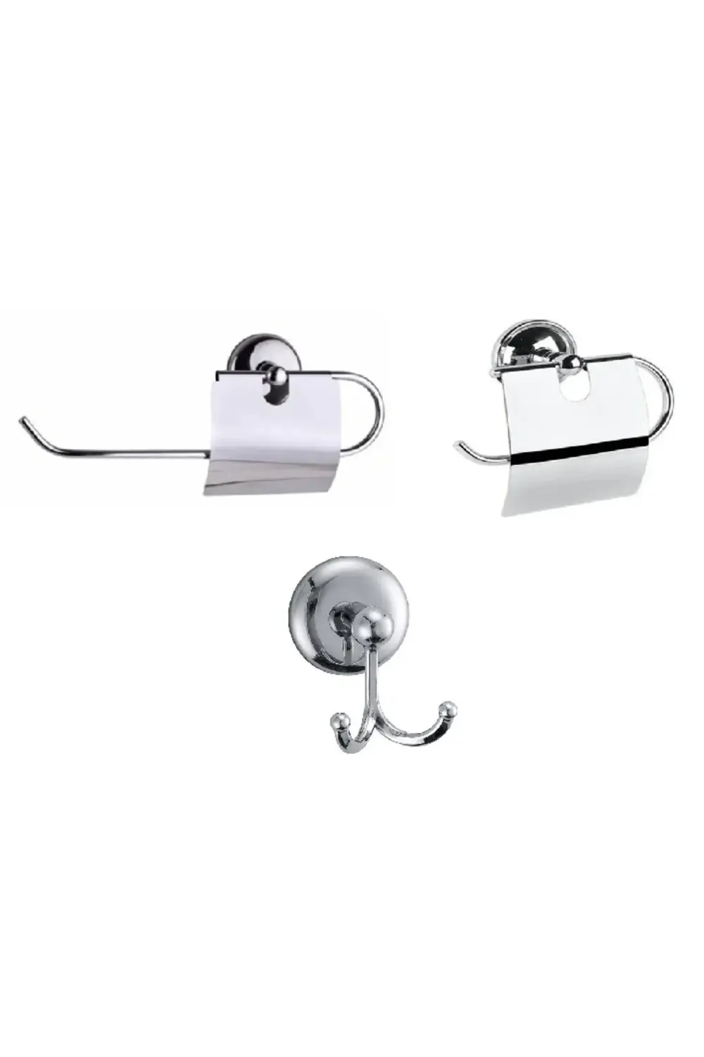 MK Yapışkanlı Krom Üçlü Banyo Aksesuar Seti (Havlu Kağıtlık - Ban