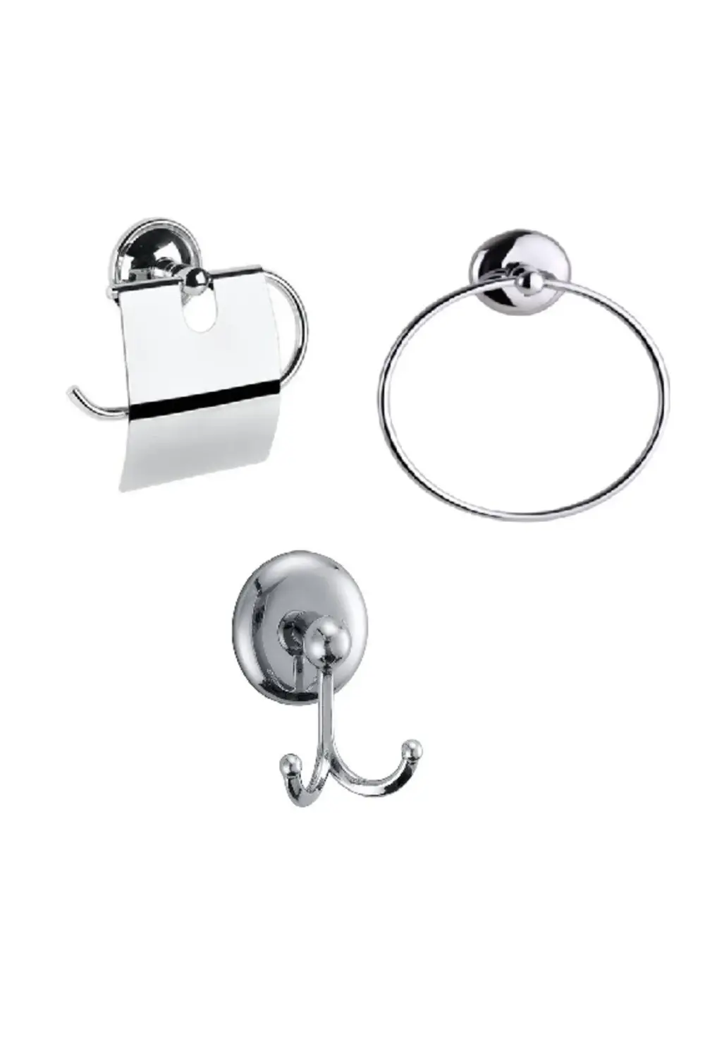 MK Yapışkanlı Krom Üçlü Banyo Aksesuar Seti (Havluluk - Banyo Ask
