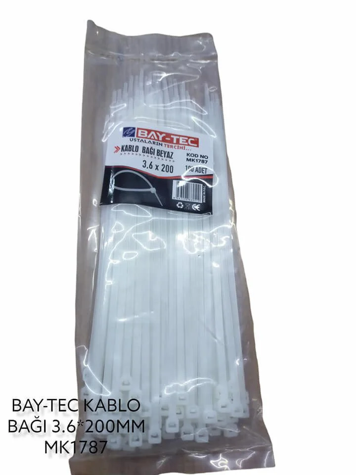 MK1787   Bay-Tec Kablo Bağı - Plastik Kelepçe 3.6*200mm - Beyaz