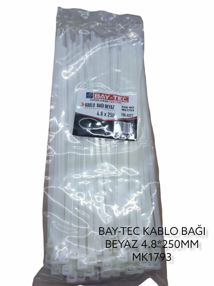 Mk1793   Bay-Tec Kablo Bağı - Plastik Kelepçe 4.8*250Mm - Beyaz Fiyatı, Yorumları ve Özellikleri