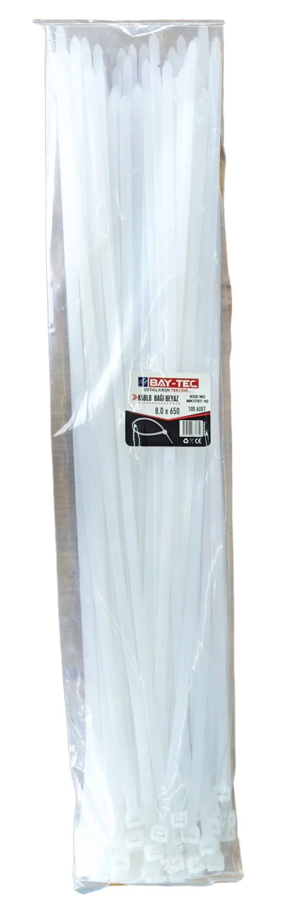 Mk1797-10   Bay-Tec Kablo Bağı - Plastik Kelepçe 8*650mm - Beyaz