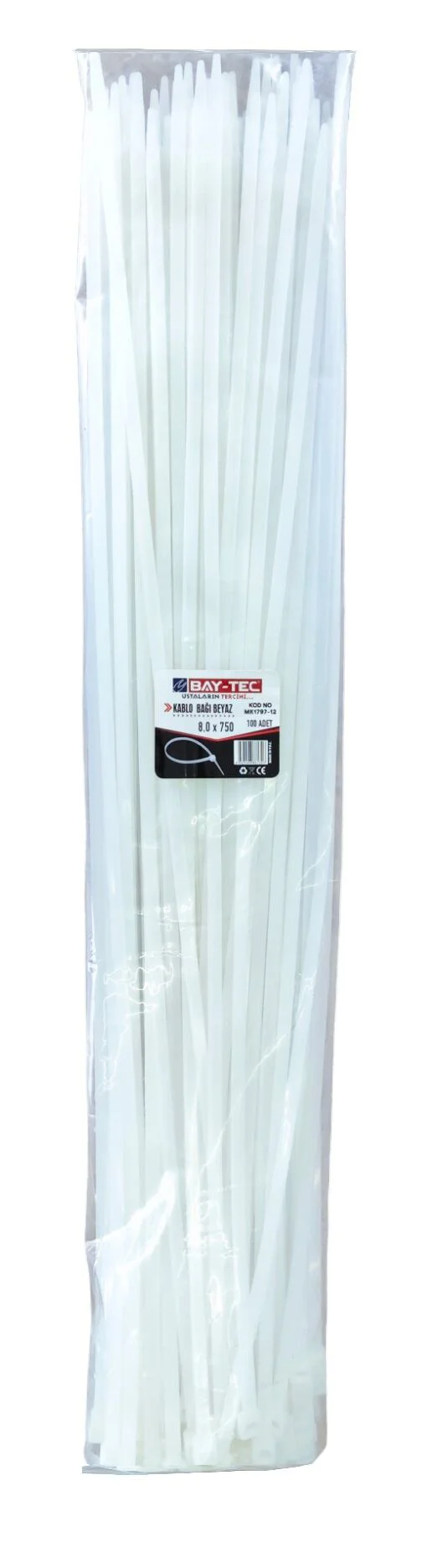 Mk1797-12   Bay-Tec Kablo Bağı - Plastik Kelepçe 8*750mm - Beyaz