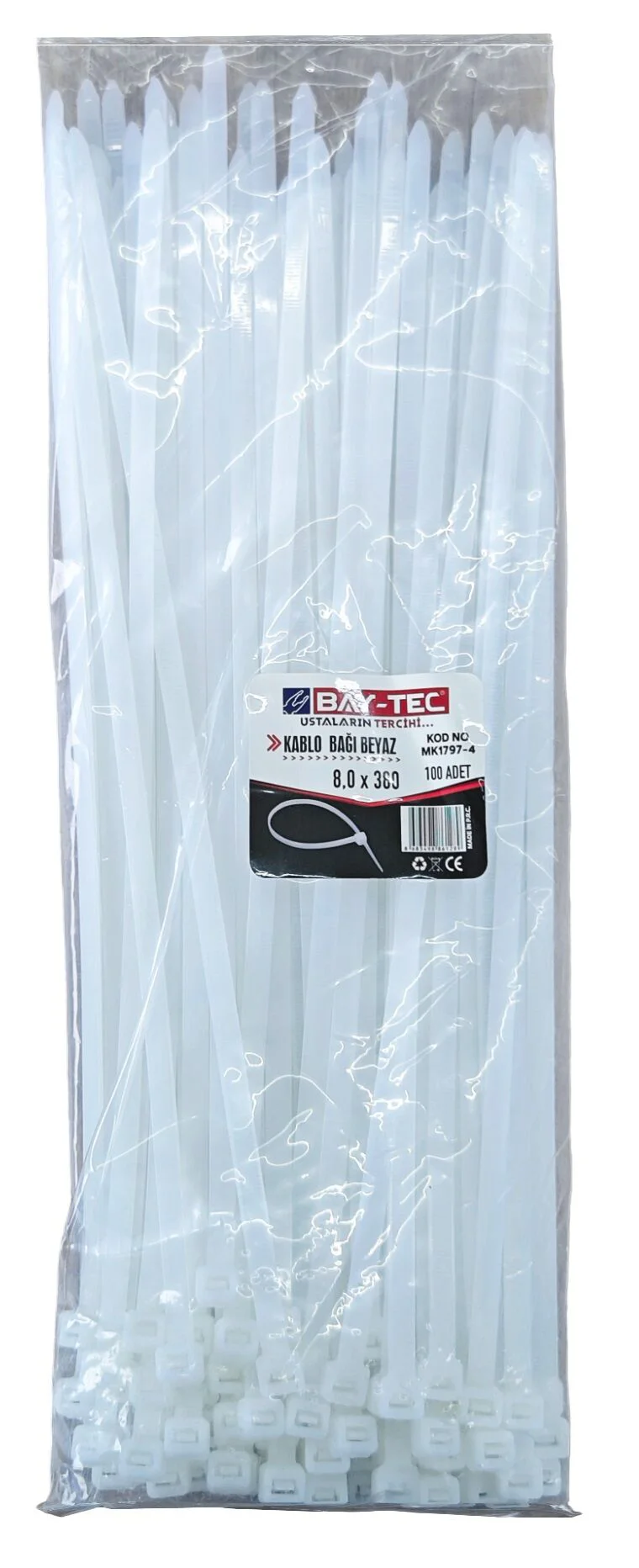 MK1797-4   Bay-Tec Kablo Bağı - Plastik Kelepçe 8*380mm - Beyaz