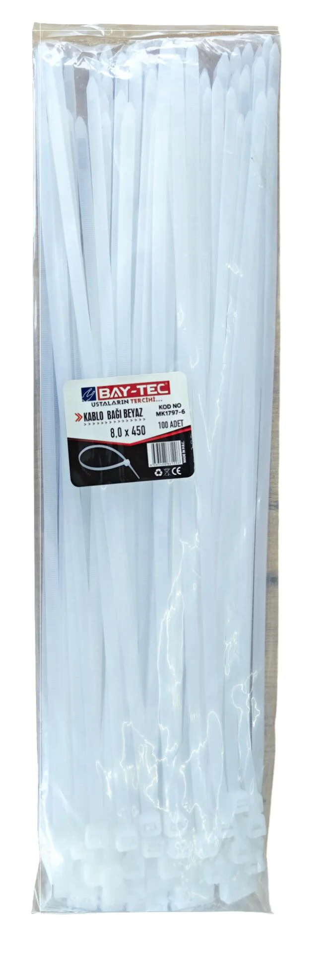 MK1797-6   Bay-Tec Kablo Bağı - Plastik Kelepçe 8*450mm - Beyaz