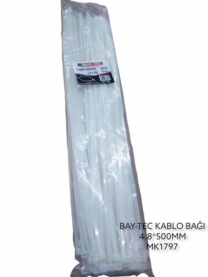 MK1797   Bay-Tec Kablo Bağı - Plastik Kelepçe 4.8*500mm - Beyaz