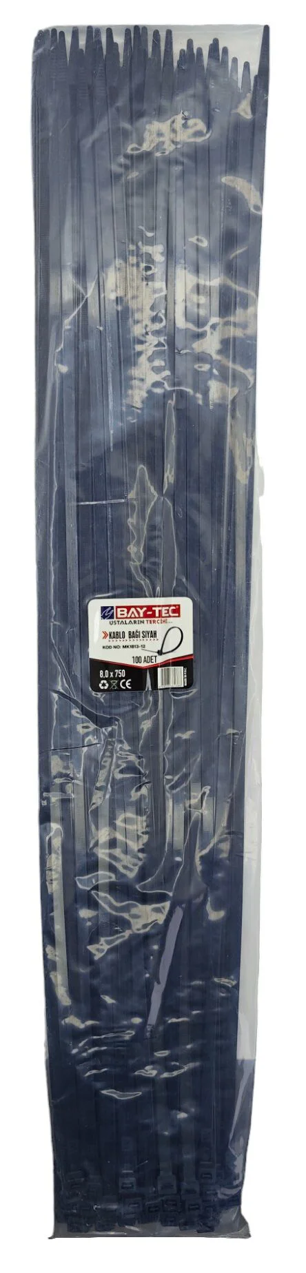 MK1813-12   Bay-Tec Kablo Bağı - Plastik Kelepçe 8*750mm - Siyah