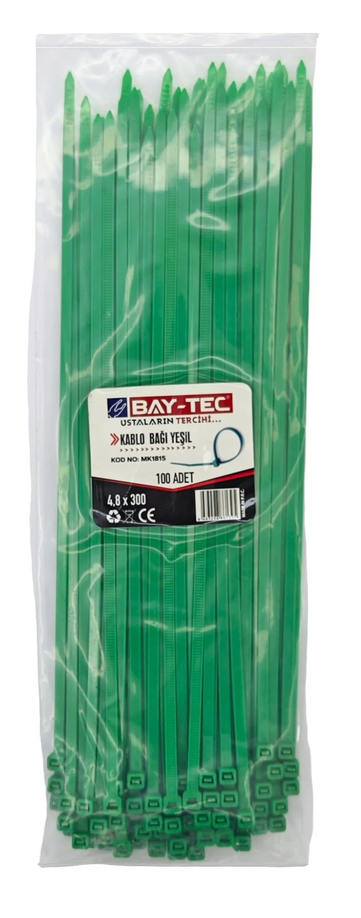 Mk1815   Bay-Tec Kablo Bağı - Plastik Kelepçe 4.8*300Mm - Yeşil