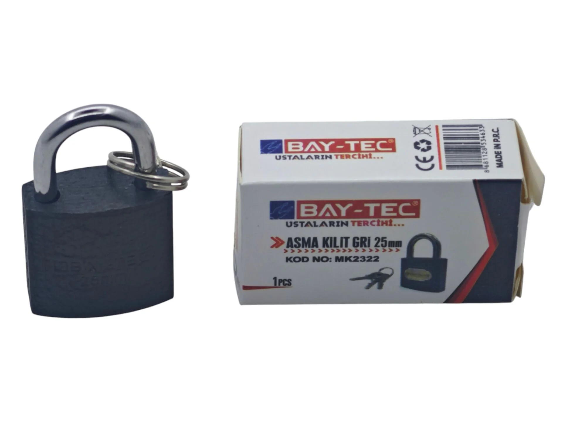 MK2322   Bay-Tec Gri Asma Kilit 25mm