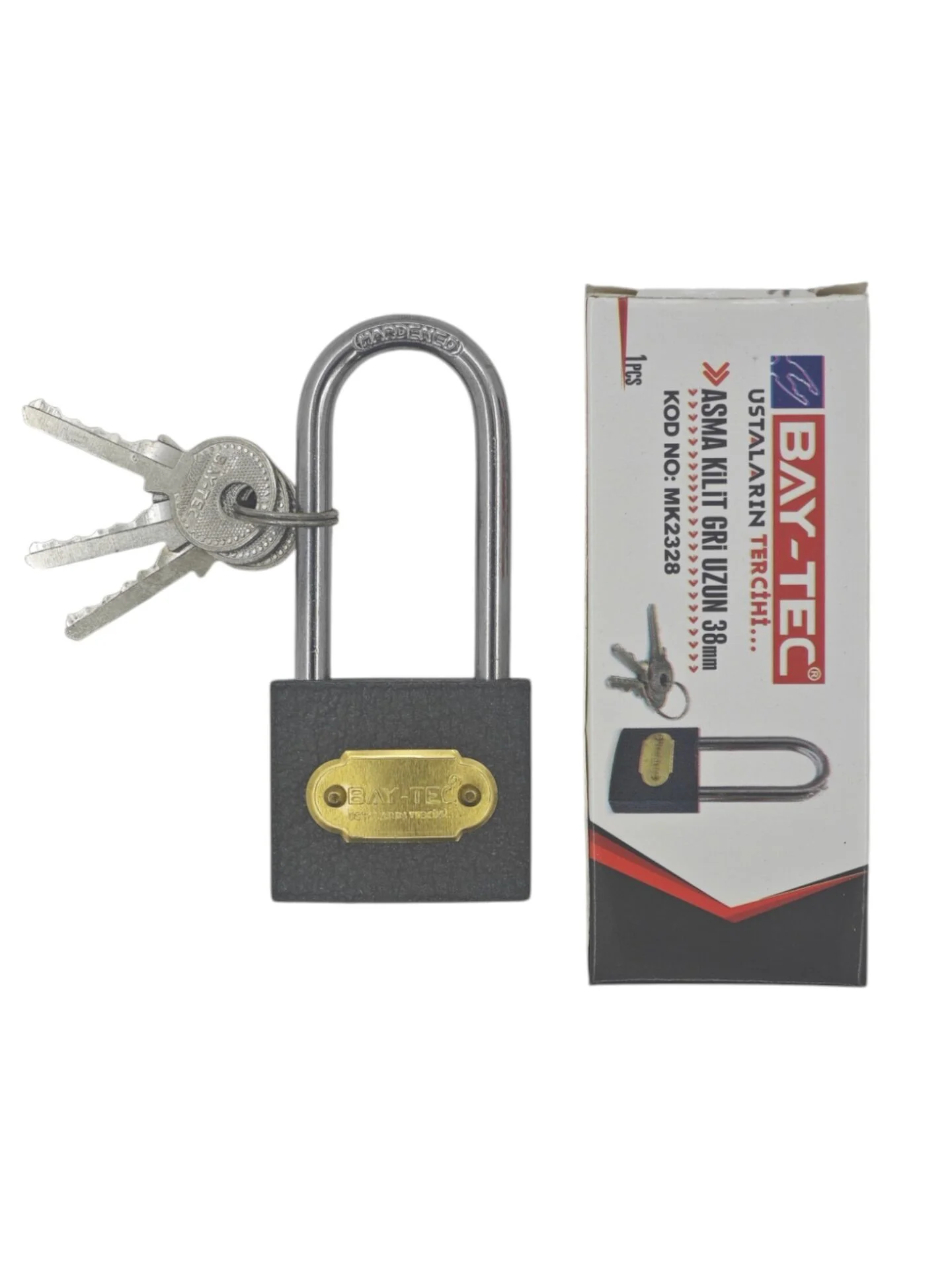 MK2328   Bay-Tec Uzun Gri Asma Kilit 38mm