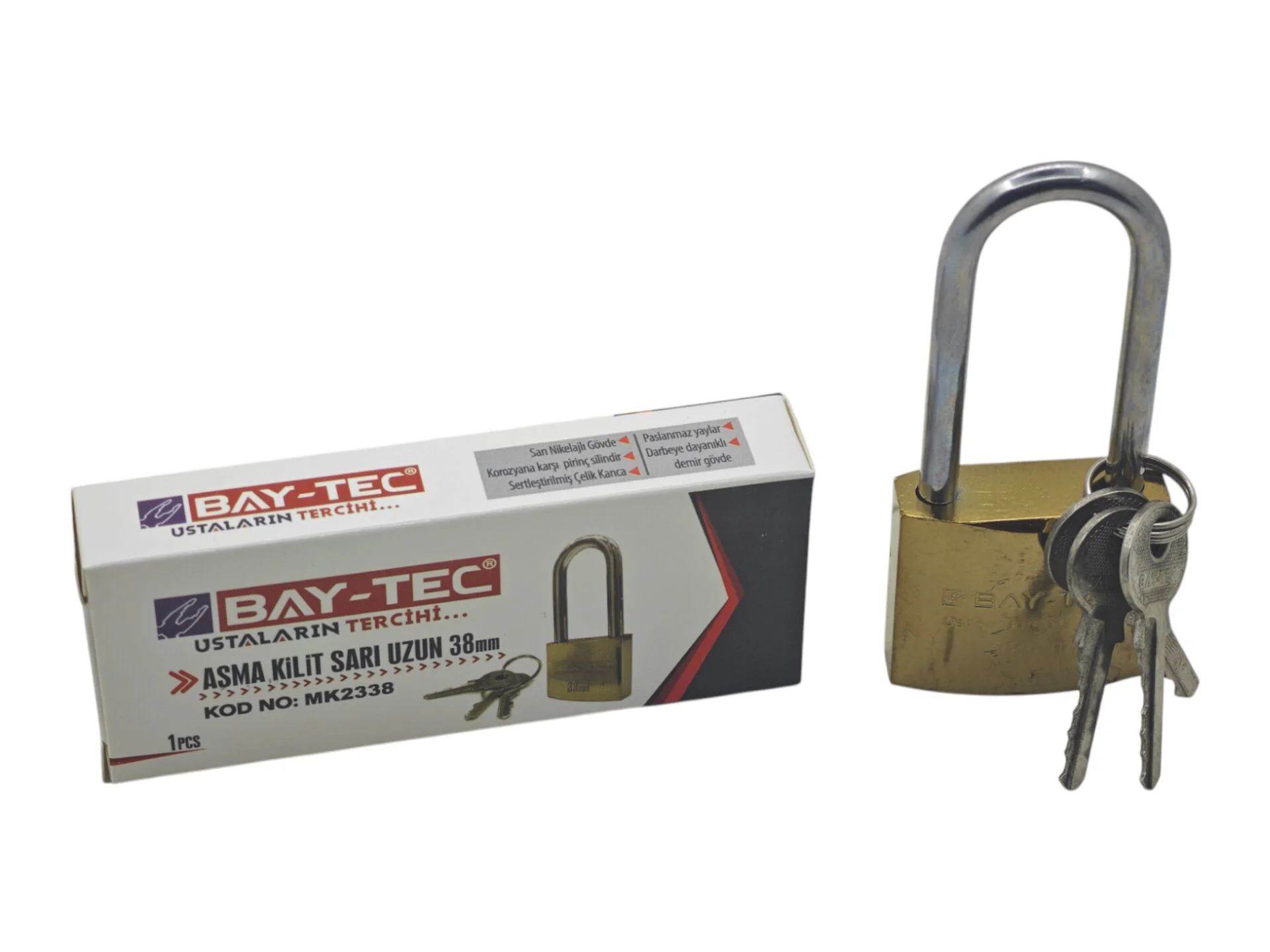 MK2338   Bay-Tec Uzun Sarı Asma Kilit 38mm