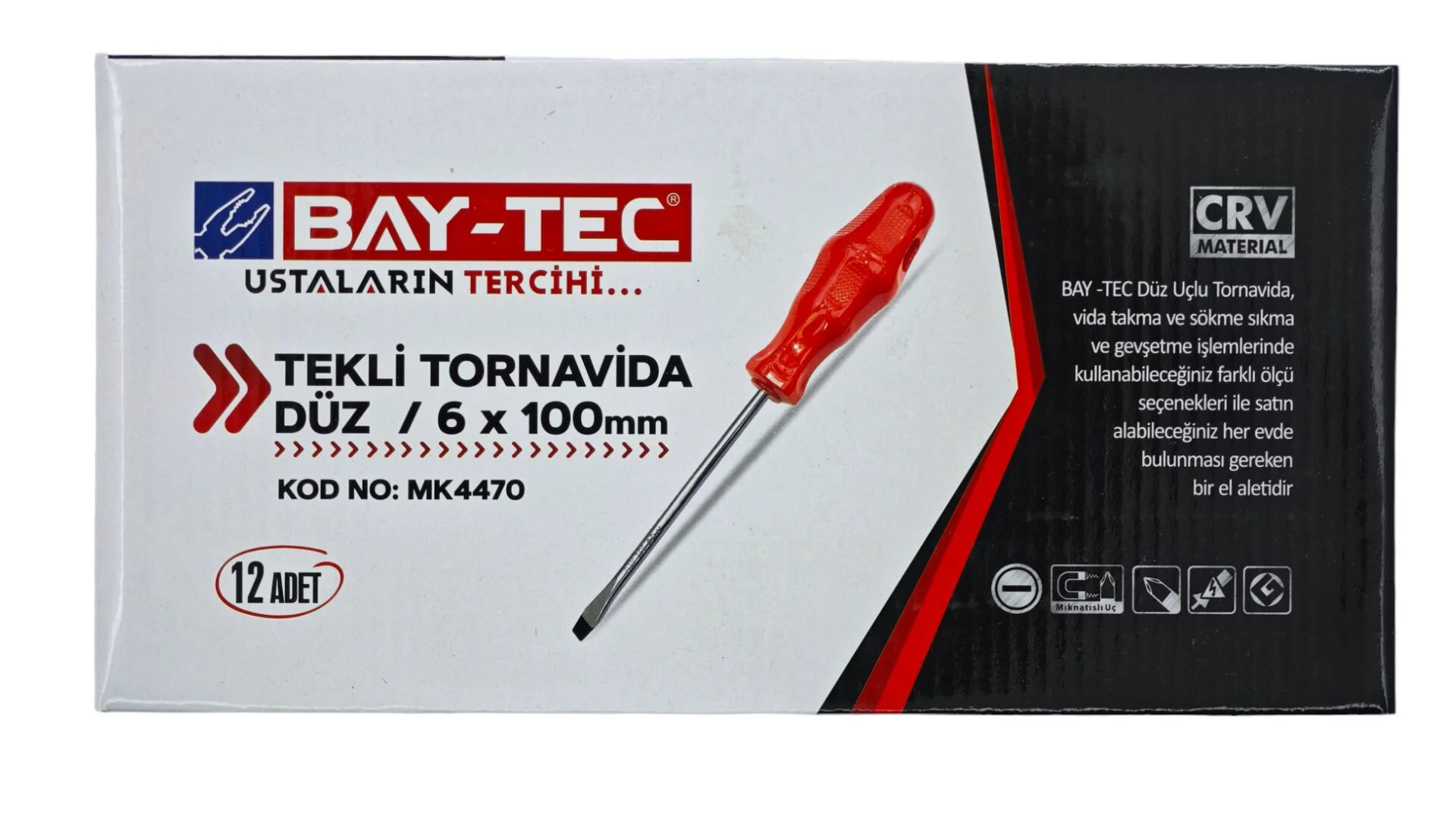 Mk4470   Bay-Tec Tekli Tornavida 6*100 - Düz