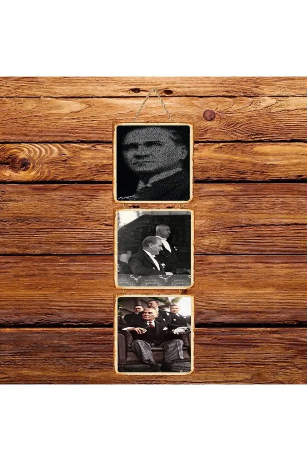 M.Kemal Atatürk Üçlü Retro Ahşap Poster