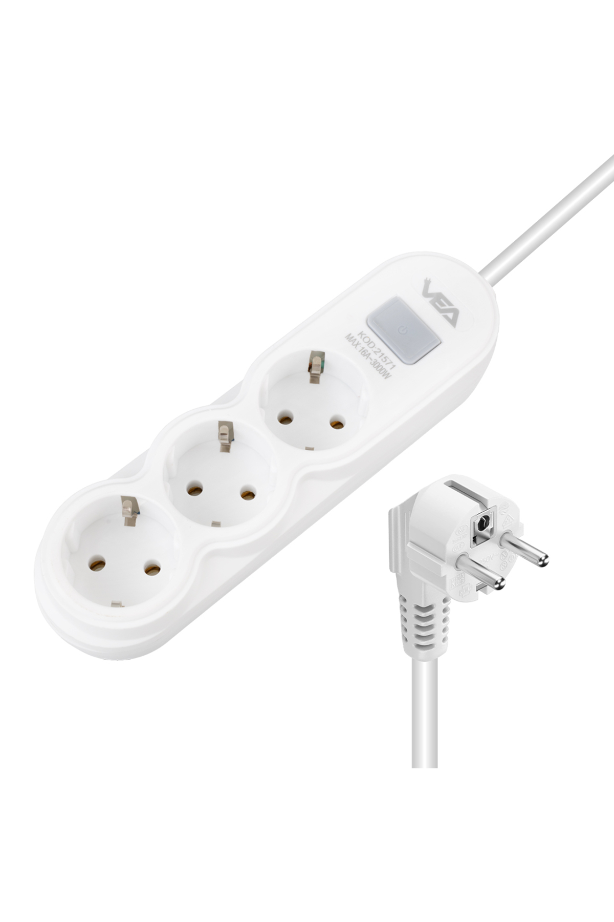 Mlvx Vea Va-21571 3Lü 1.5 Metre Kablolu Anahtarlı Beyaz Akım Koru