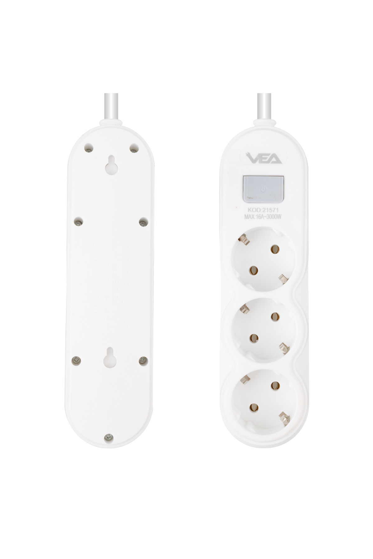 Mlvx Vea Va-21571 3Lü 1.5 Metre Kablolu Anahtarlı Beyaz Akım Koru