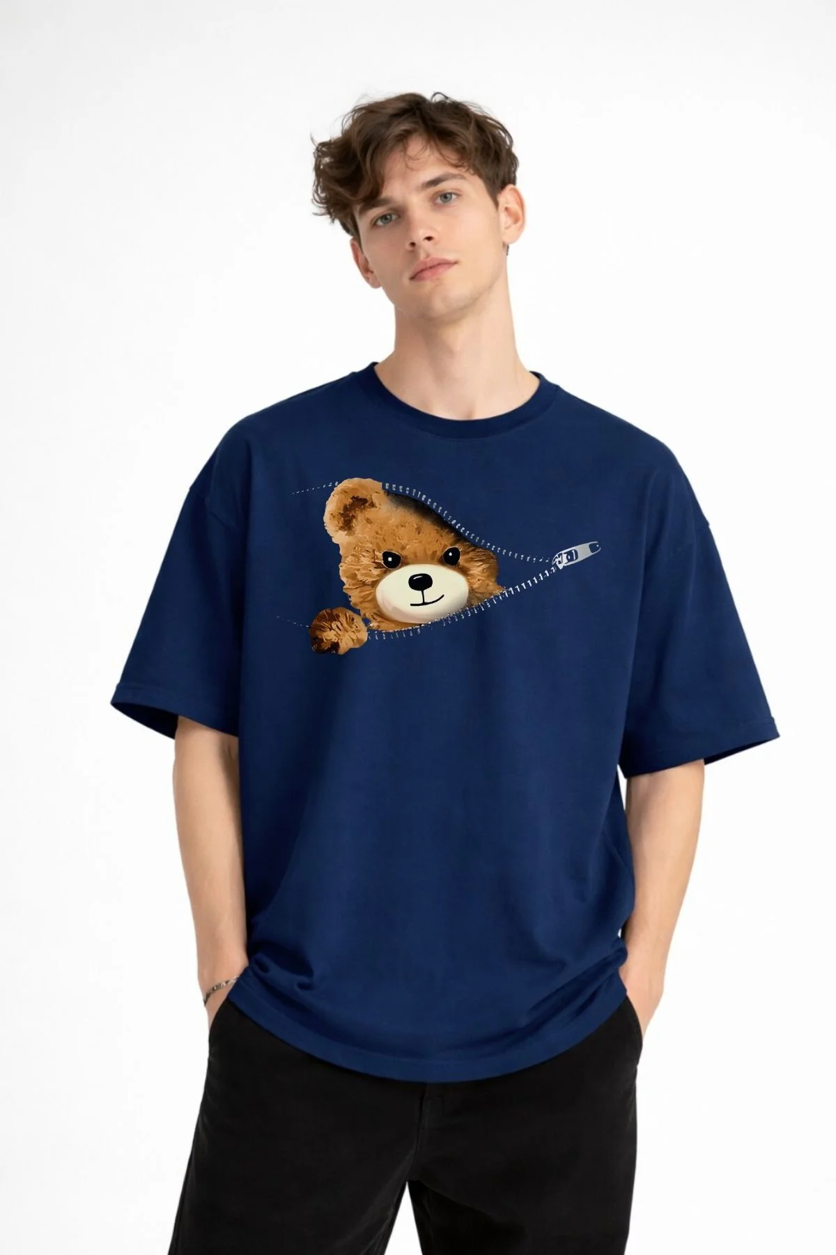 MN - Bear Baskılı Oversize Tişört LACIVERT Fiyatı, Yorumları ve Özellikleri