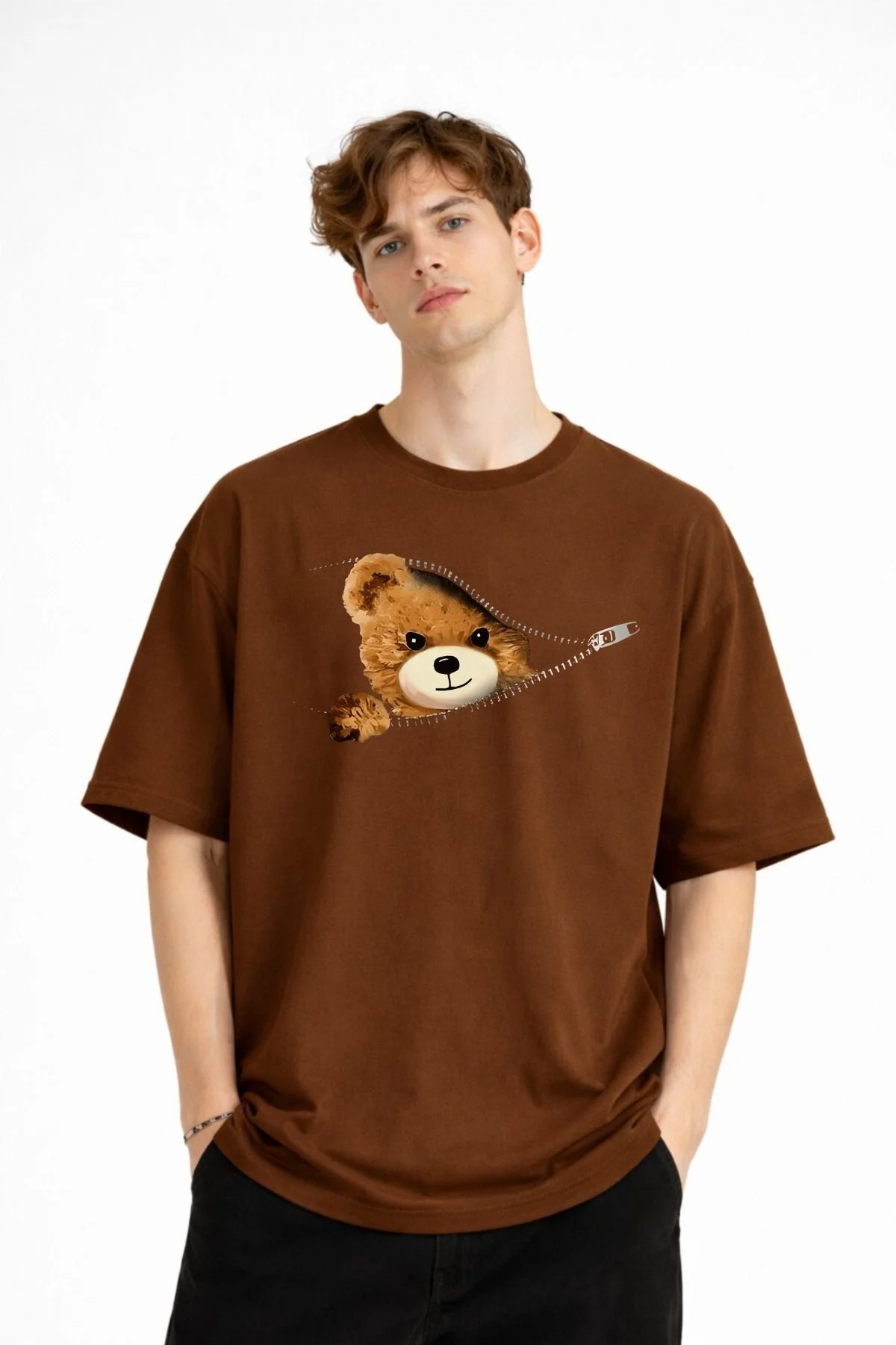 MN - Bear Baskılı Oversize Tişört KAHVE Fiyatı, Yorumları ve Özellikleri