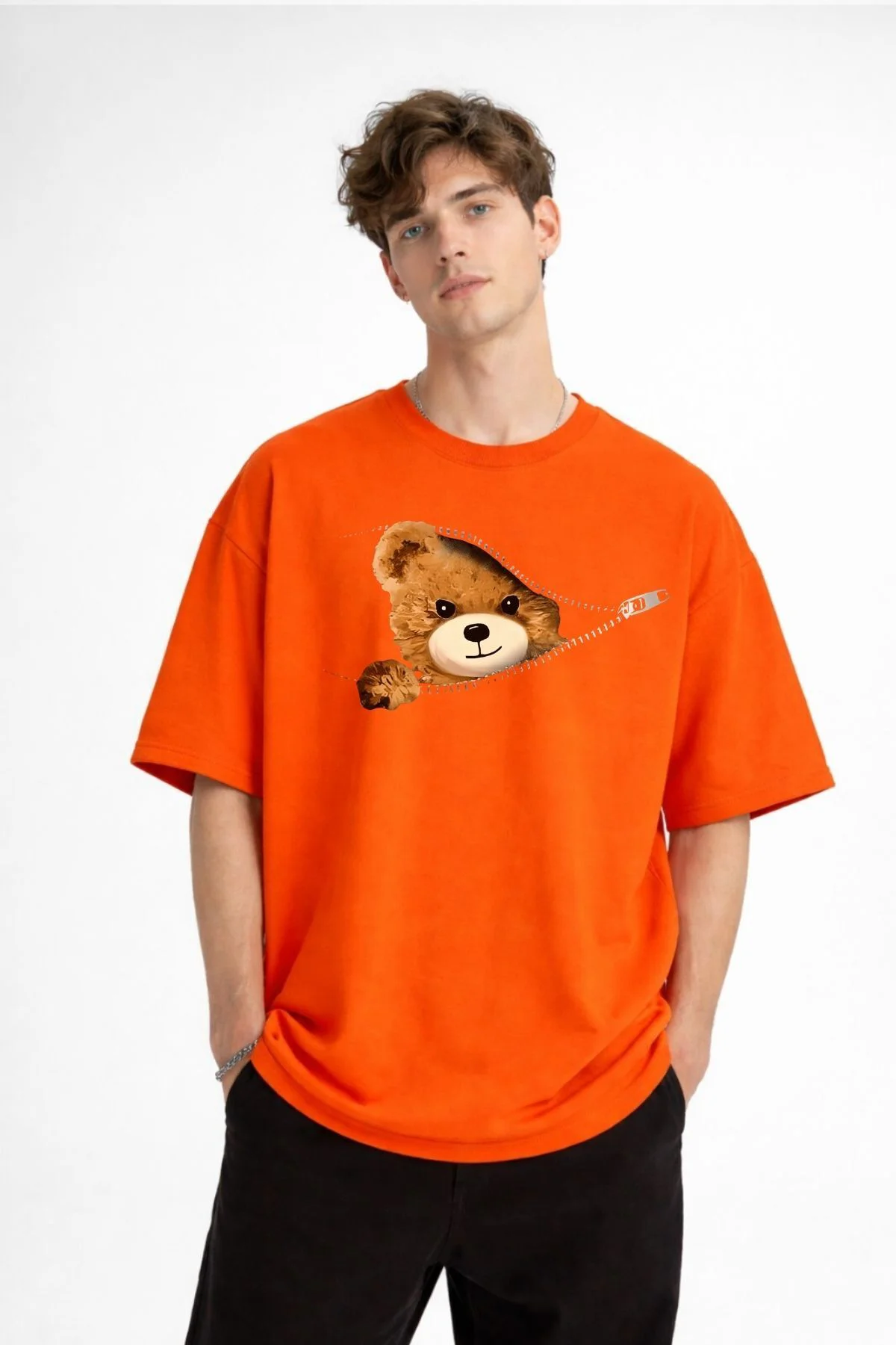 MN - Bear Baskılı Oversize Tişört TURUNCU Fiyatı, Yorumları ve Özellikleri