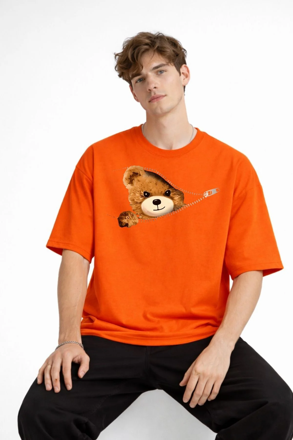 MN - Bear Baskılı Oversize Tişört TURUNCU Fiyatı, Yorumları ve Özellikleri