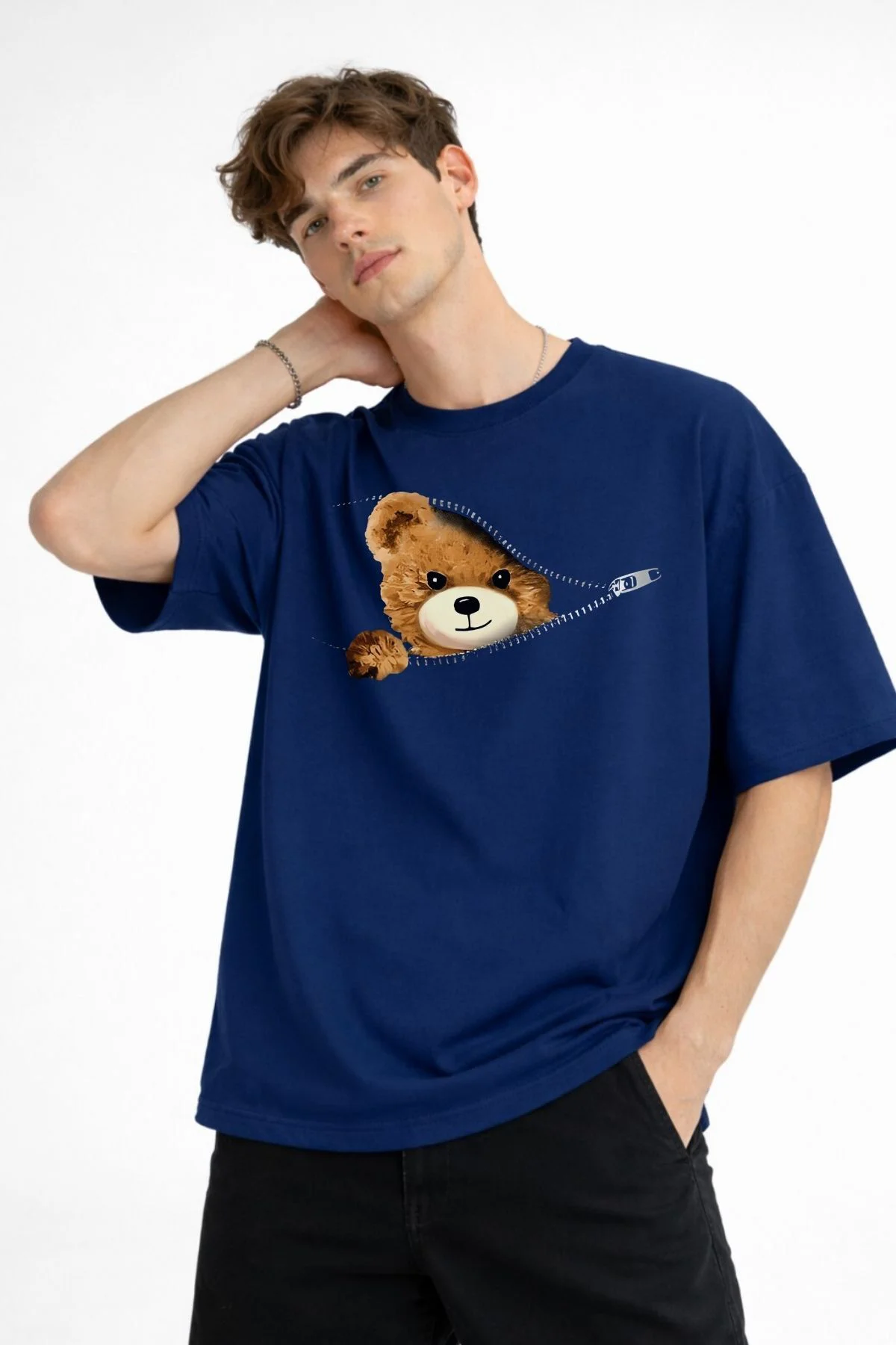 MN - Bear Baskılı Oversize Tişört LACIVERT Fiyatı, Yorumları ve Özellikleri