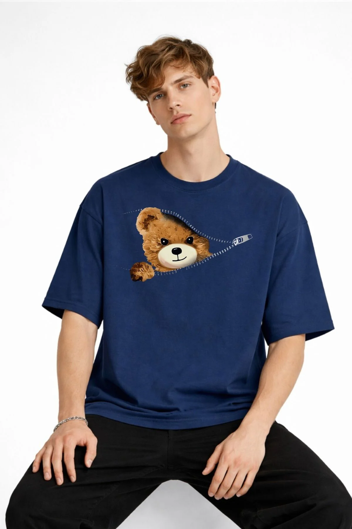 MN - Bear Baskılı Oversize Tişört LACIVERT Fiyatı, Yorumları ve Özellikleri