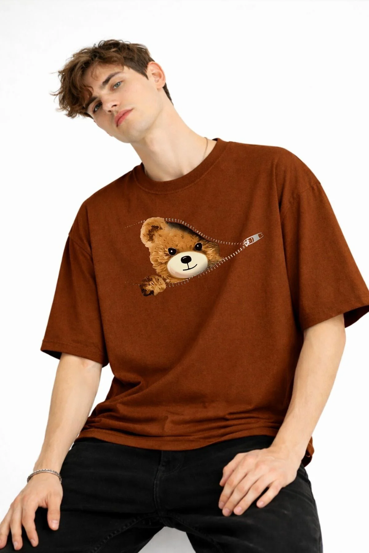 MN - Bear Baskılı Oversize Tişört KAHVE Fiyatı, Yorumları ve Özellikleri