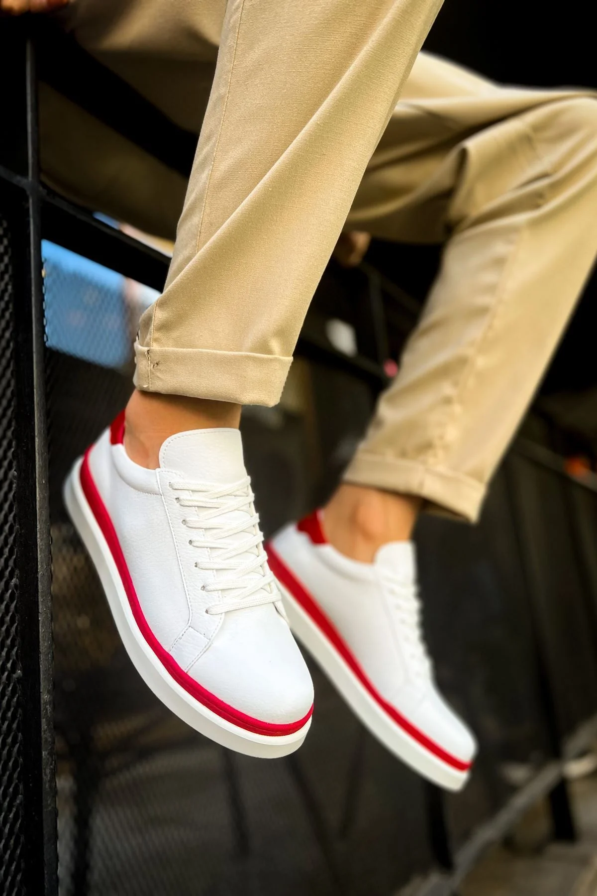 MN979 - Santoni GBT Spor Erkek Ayakkabı BEYAZ/KIRMIZI - Görsel 4