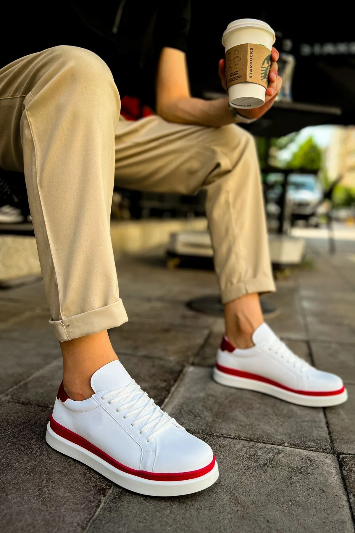 MN979 - Santoni GBT Spor Erkek Ayakkabı BEYAZ/KIRMIZI - Görsel 2