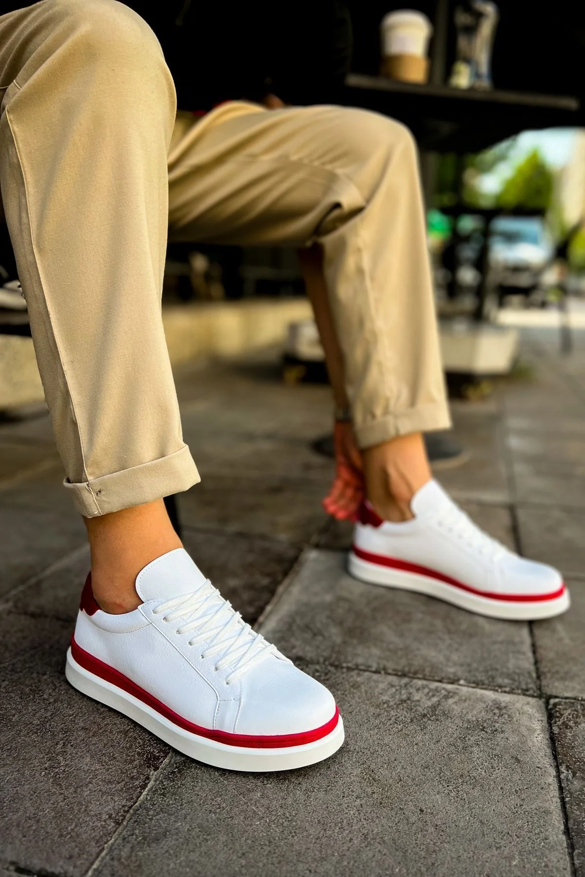 MN979 - Santoni GBT Spor Erkek Ayakkabı BEYAZ/KIRMIZI - Görsel 3