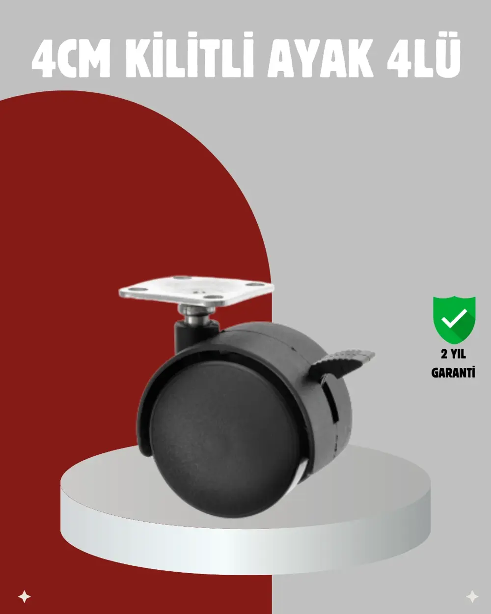 Mobilya İçin Kilitli 4 cm Tekerlek Ayak Seti