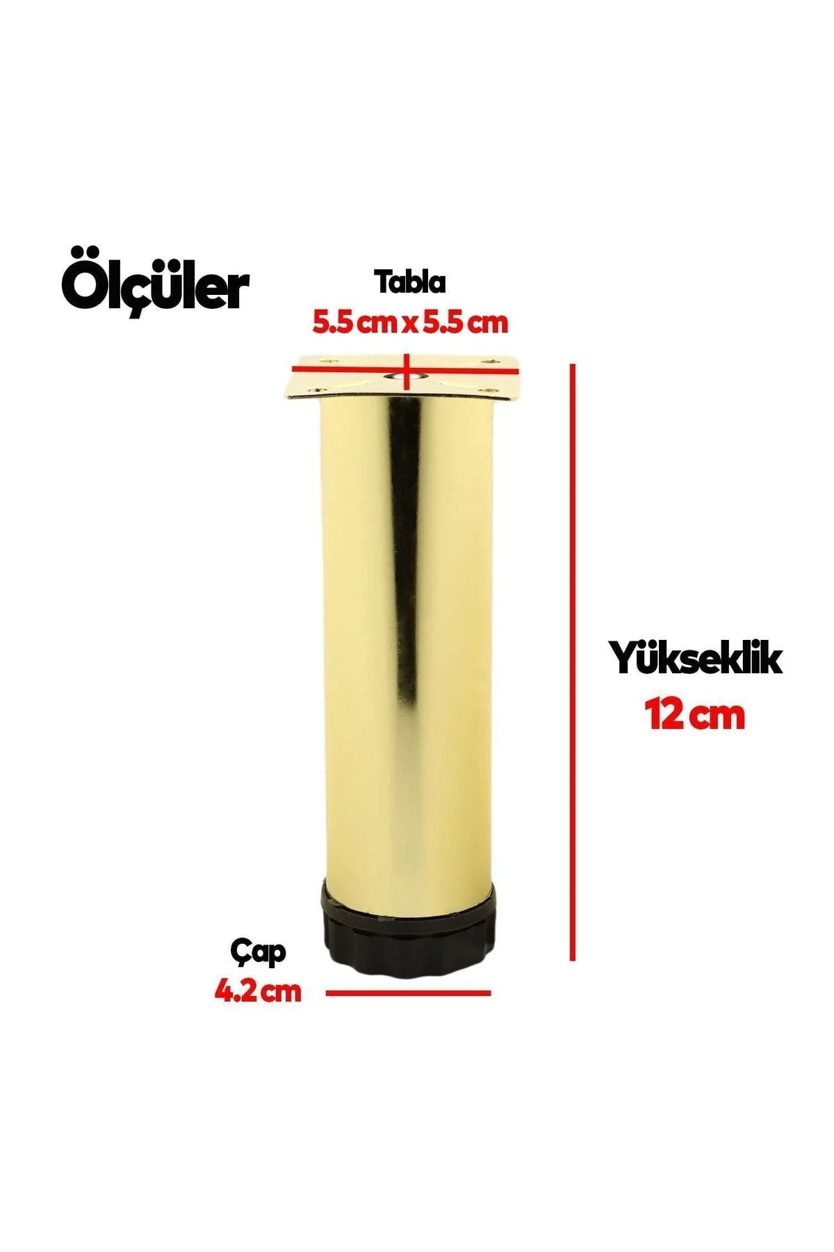 Mobilya Kanepe Sehpa Tv Ünitesi Koltuk Ayağı Ayarlanabilir 12 Cm Gold Altın Metal Baza Ayak 1 ADET FİYATIDIR