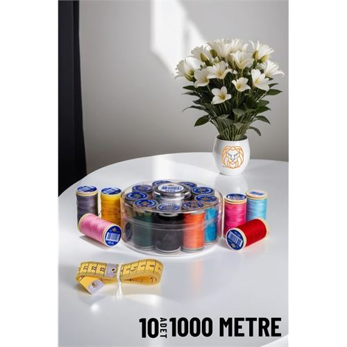 ModaCar 10 Renk 1000 Mt Kutulu Mezuralı Dikiş İpliği Seti ModaCar 10 Renk 1000 Mt Kutulu Mezuralı Dikiş İpliği Seti