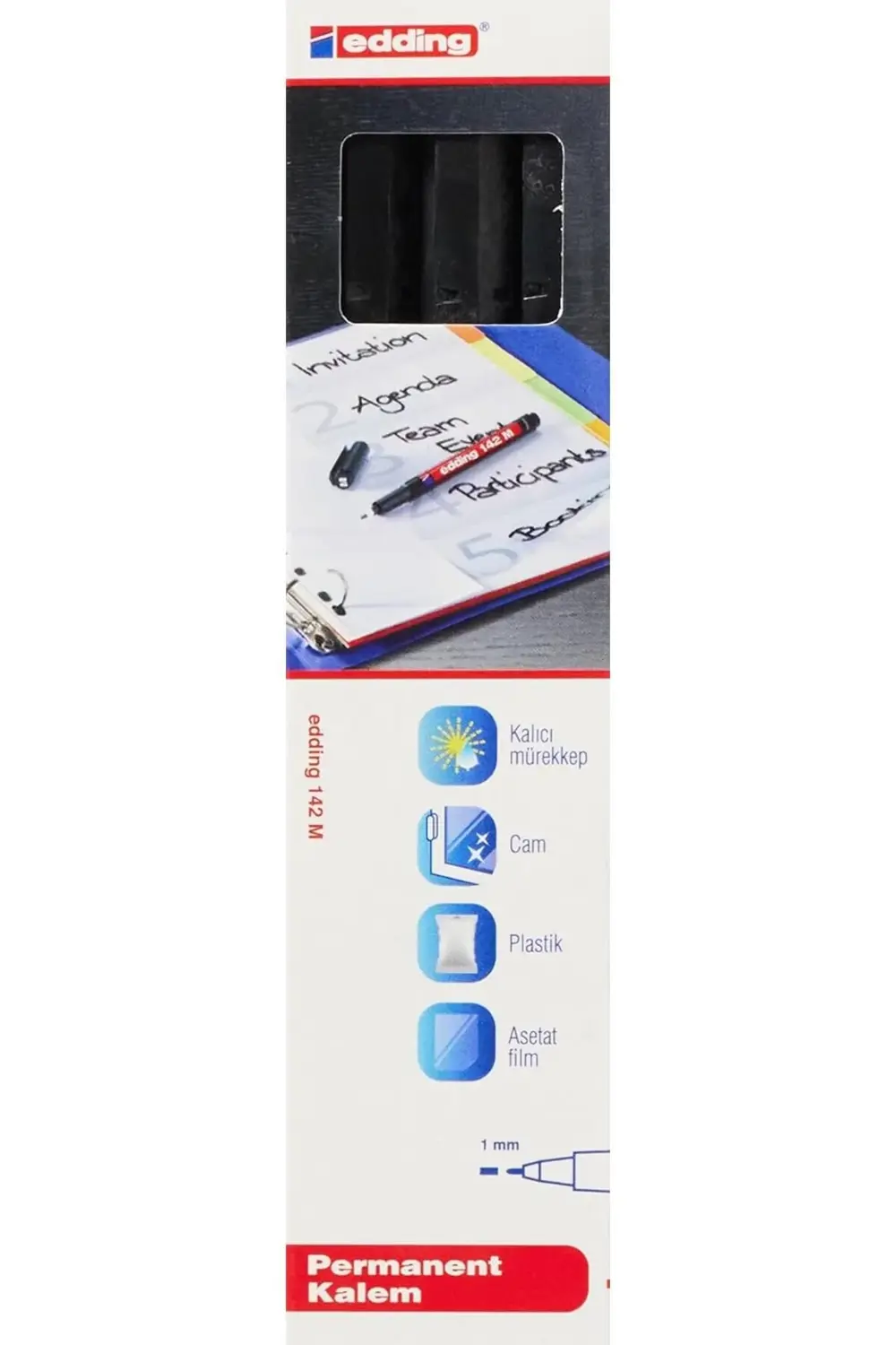 modaflux 142 M Permanent, Asetat, Siyah, 3'lü Set, 1 Mm Yuvarlak