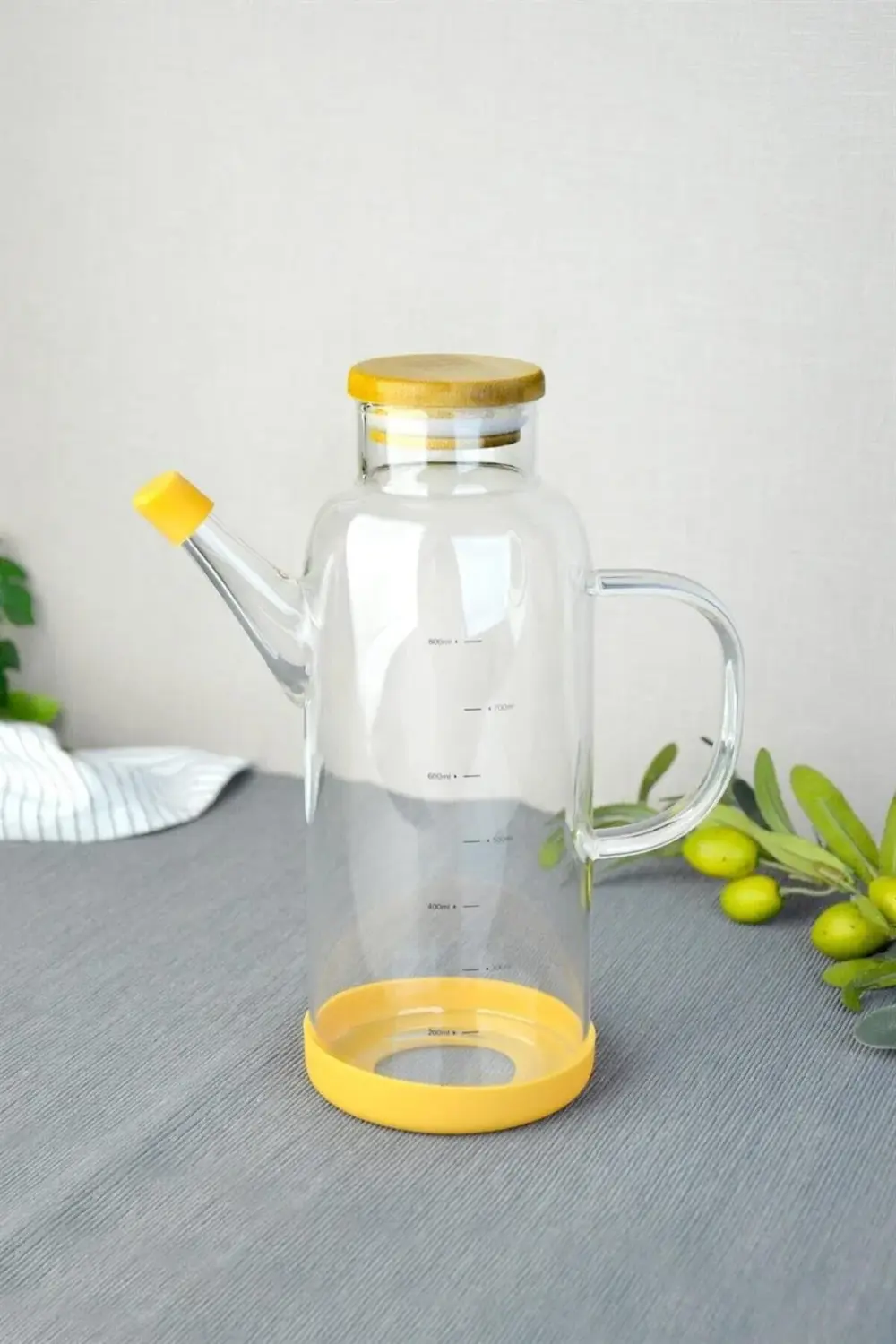 modaflux 800 ml Bambu Kapaklı Borosilikat Cam Yağlık polynova 395