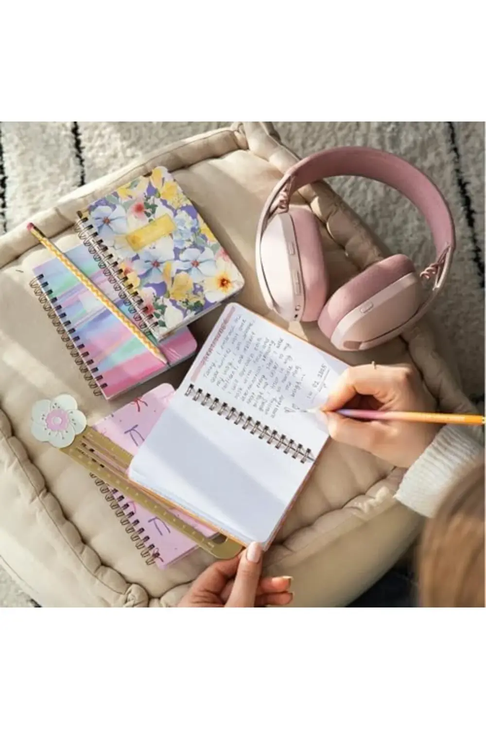 modaflux 9x14 cm Sert Kapak Spiralli Çizgili 4’lü Cep Not Defteri